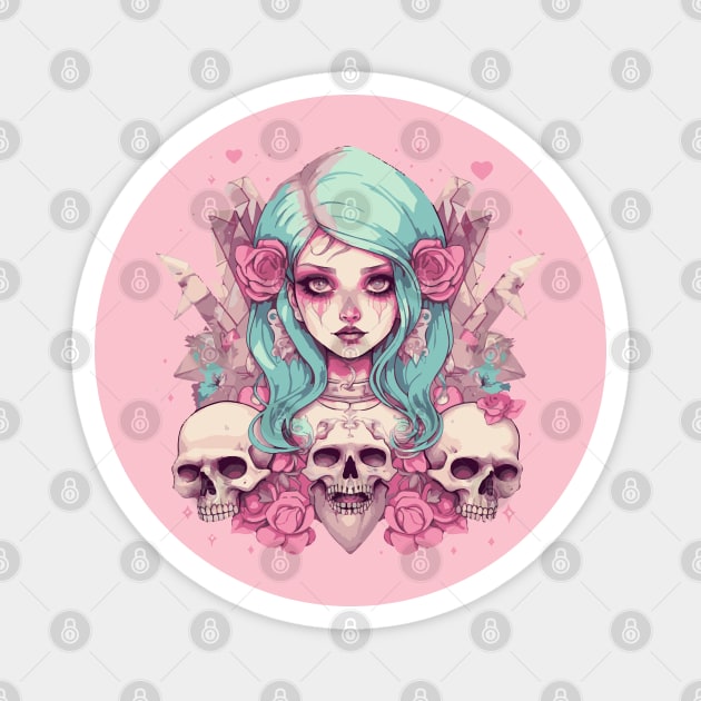 Pastel Goth Girl with skulls Magnet by tatadonets